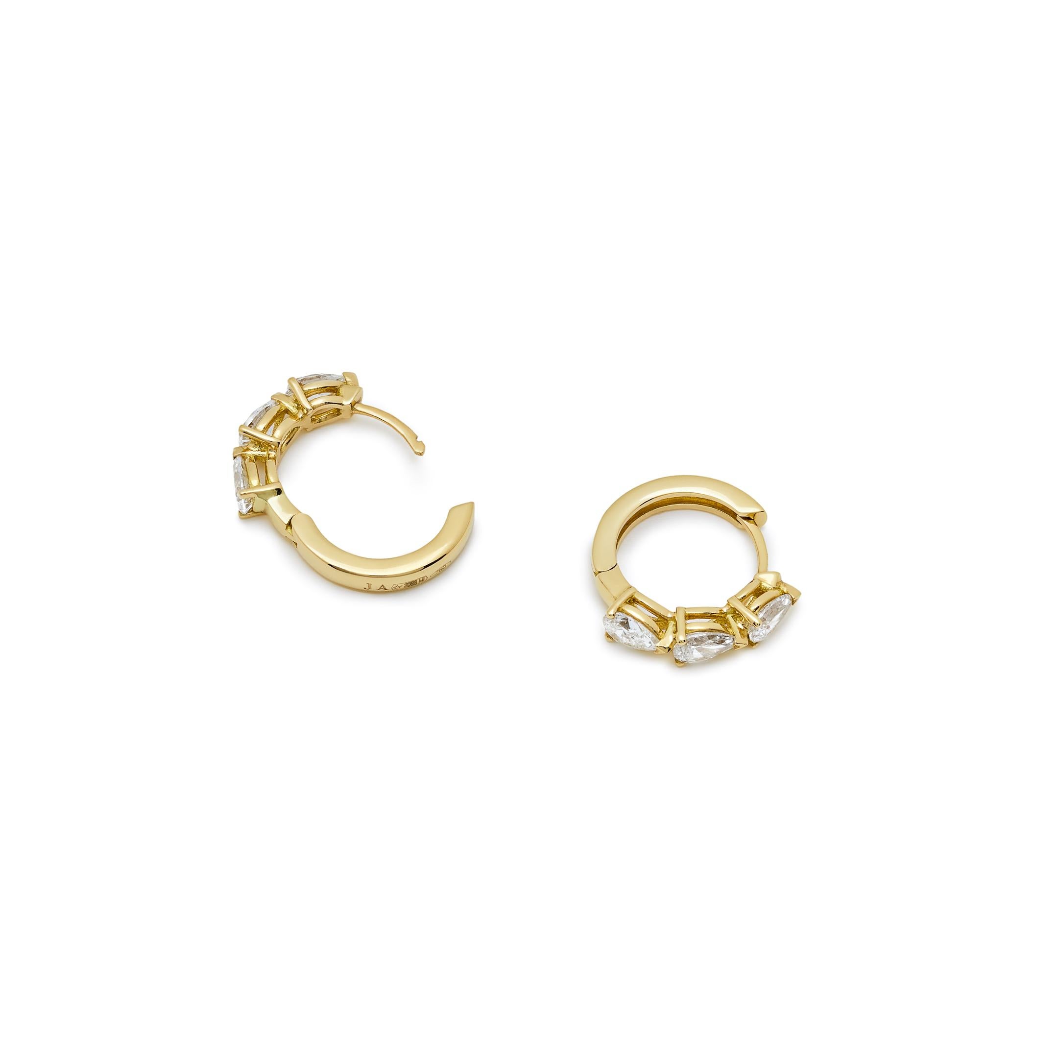 Contemporary Pear-Shaped Diamond Huggies in Yellow Gold For Sale