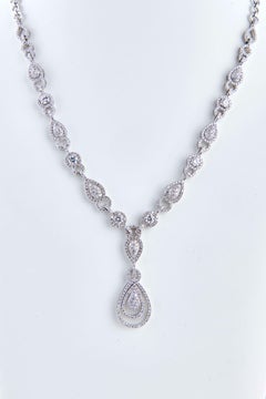 Pear Shaped Diamond Necklace Set in 18k White Gold and Studded in Real Diamonds
