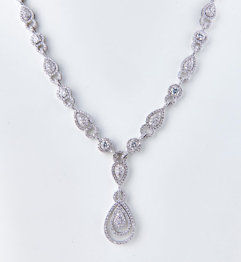 Pear Shaped Diamond Necklace Set in 18k White Gold and Studded in Real  Diamonds For Sale at 1stDibs