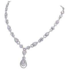 Pear Shaped Diamond Necklace Set in 18k White Gold and Studded in Real Diamonds