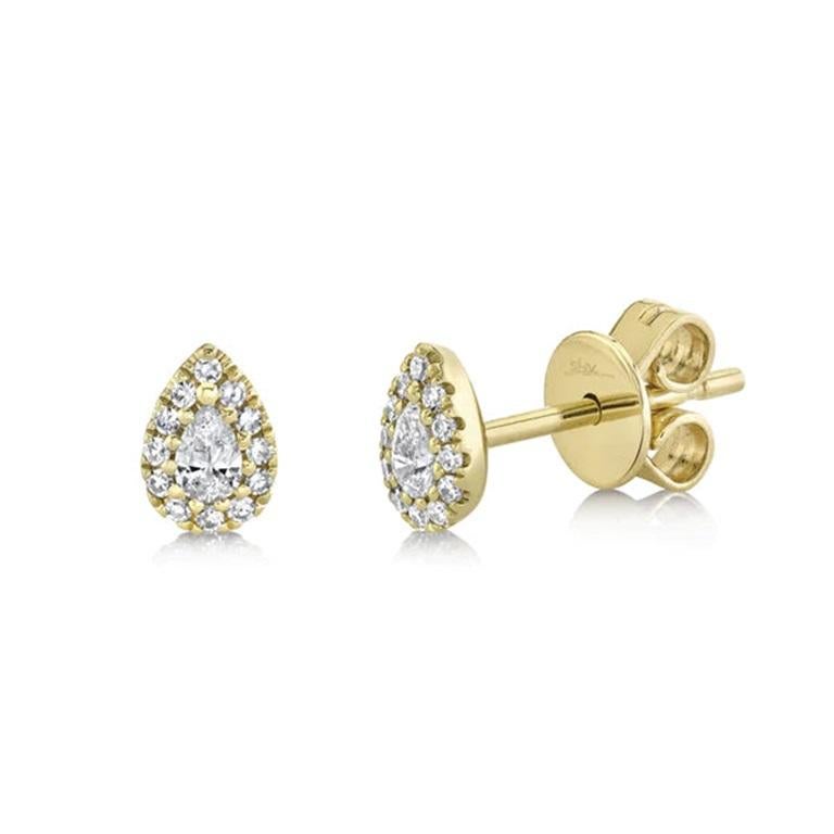 Pear Cut Pear Shaped Diamond Pave Stud Earrings Yellow Gold For Sale