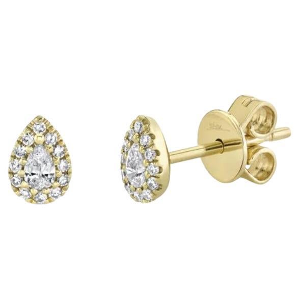 Pear Shaped Diamond Pave Stud Earrings Yellow Gold For Sale