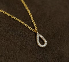 Teardrop Pear Shaped Diamond Pendant Necklace in 14k Solid Gold