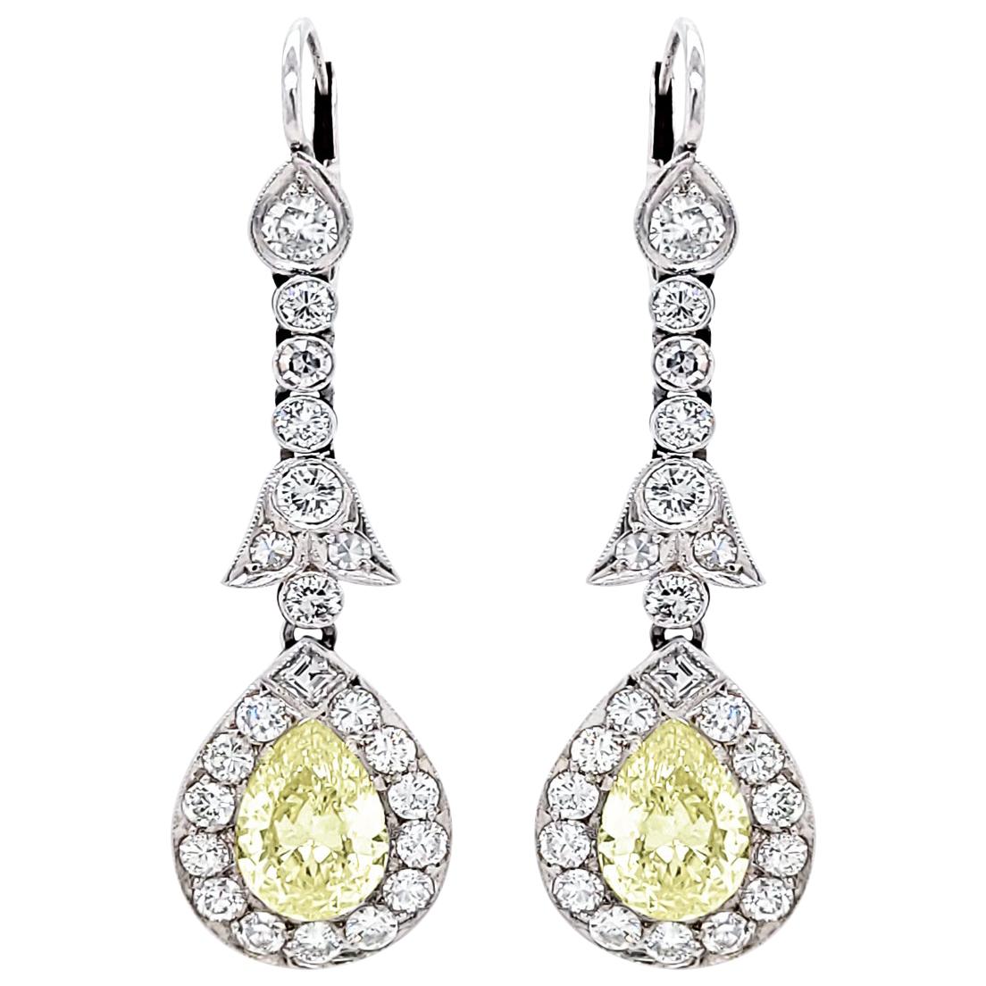 Pear-Shaped Diamond Platinum Drop Earrings