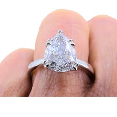 Pear Shaped Diamond Platinum Engagement Ring 1.71 carat GIA D VS2