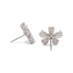 Pear-Shaped Diamond & Platinum Flower Stud Earrings