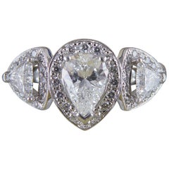 Pear Shaped Diamond Ring 0.50 Carat with Two Trilliant Cut Diamonds, 0.40 Carat