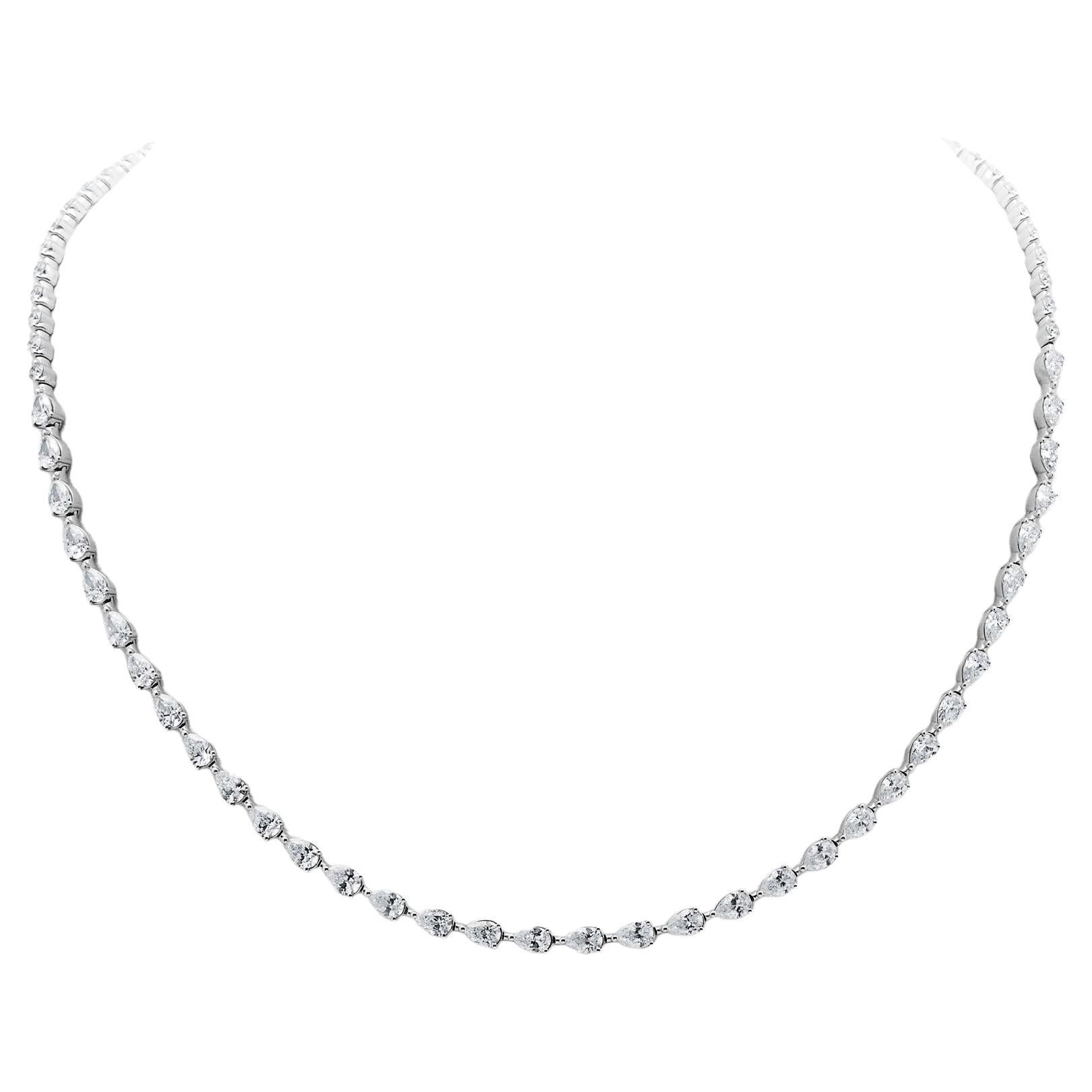 Pear-Shaped Diamond Riviére Tennis Necklace For Sale
