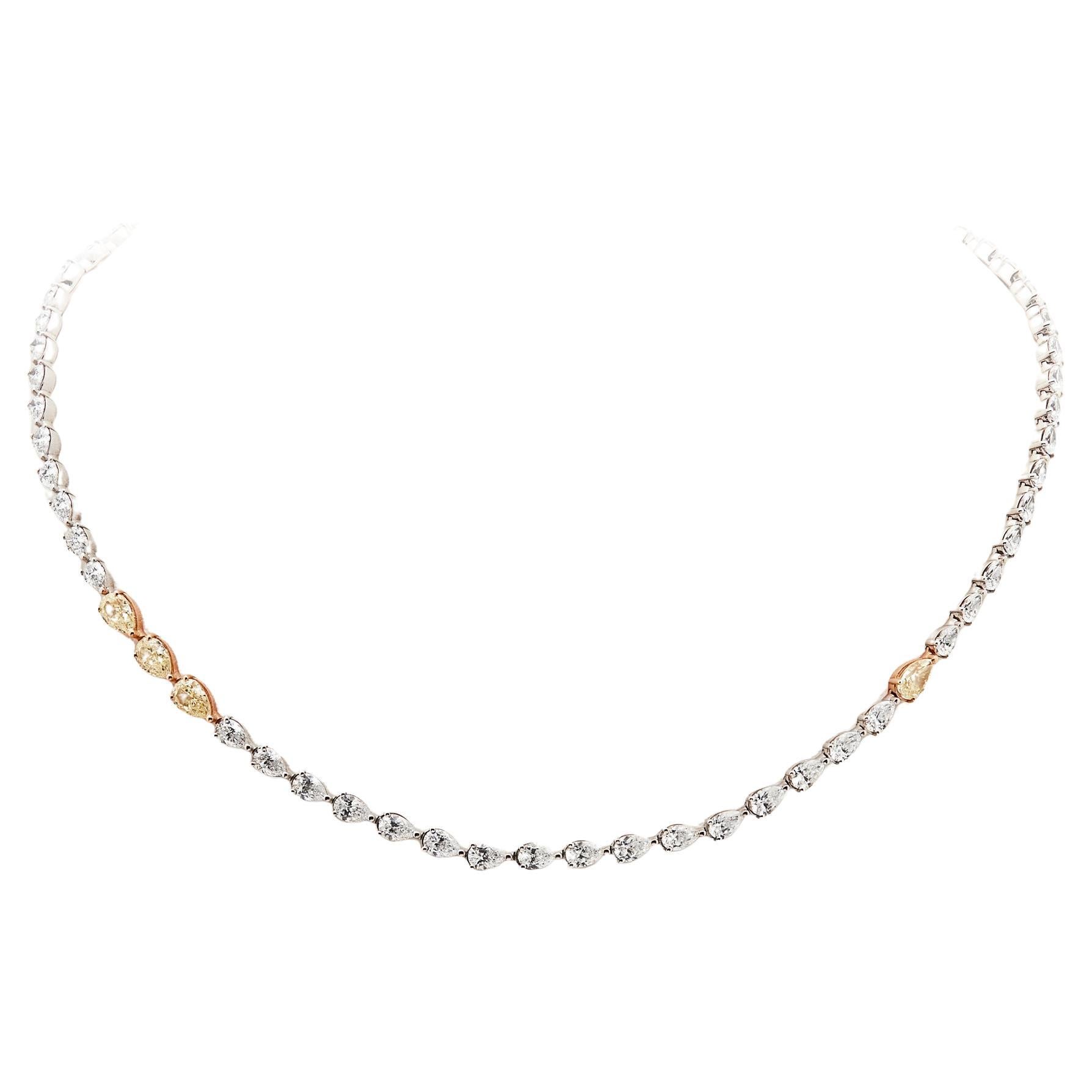 Collana tennis Riviére con diamanti gialli a forma di pera