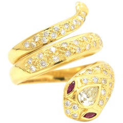 Pear Shaped Diamond Snake Ring in 18 Karat Yellow Gold