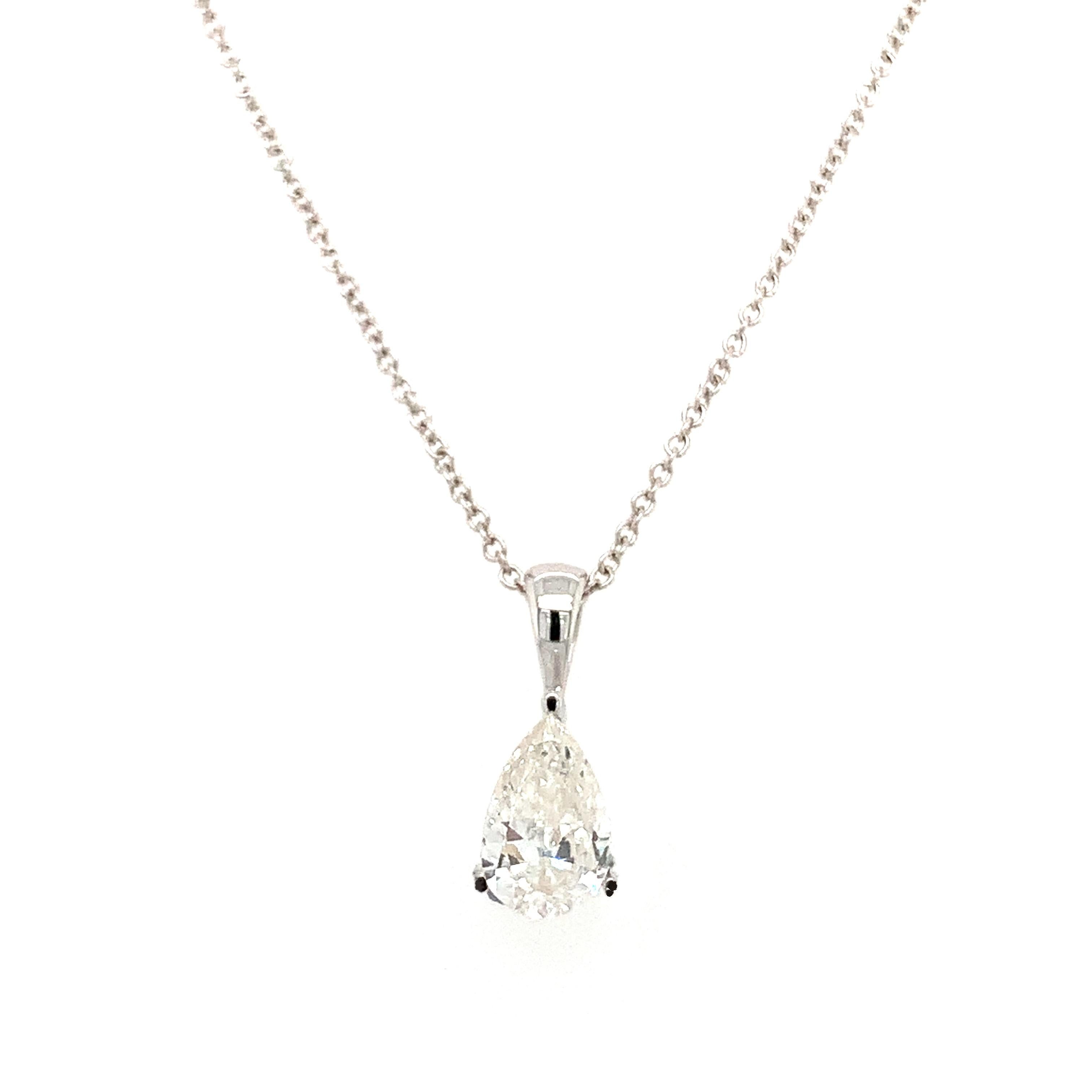 Art Deco Pear shaped diamond solitaire drop pendant necklace 18k white gold  For Sale