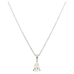 Pear shaped diamond solitaire drop pendant necklace 18k white gold 
