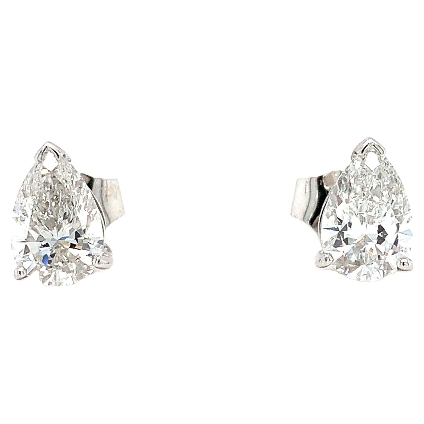Pear shaped diamond stud earrings 18k white gold