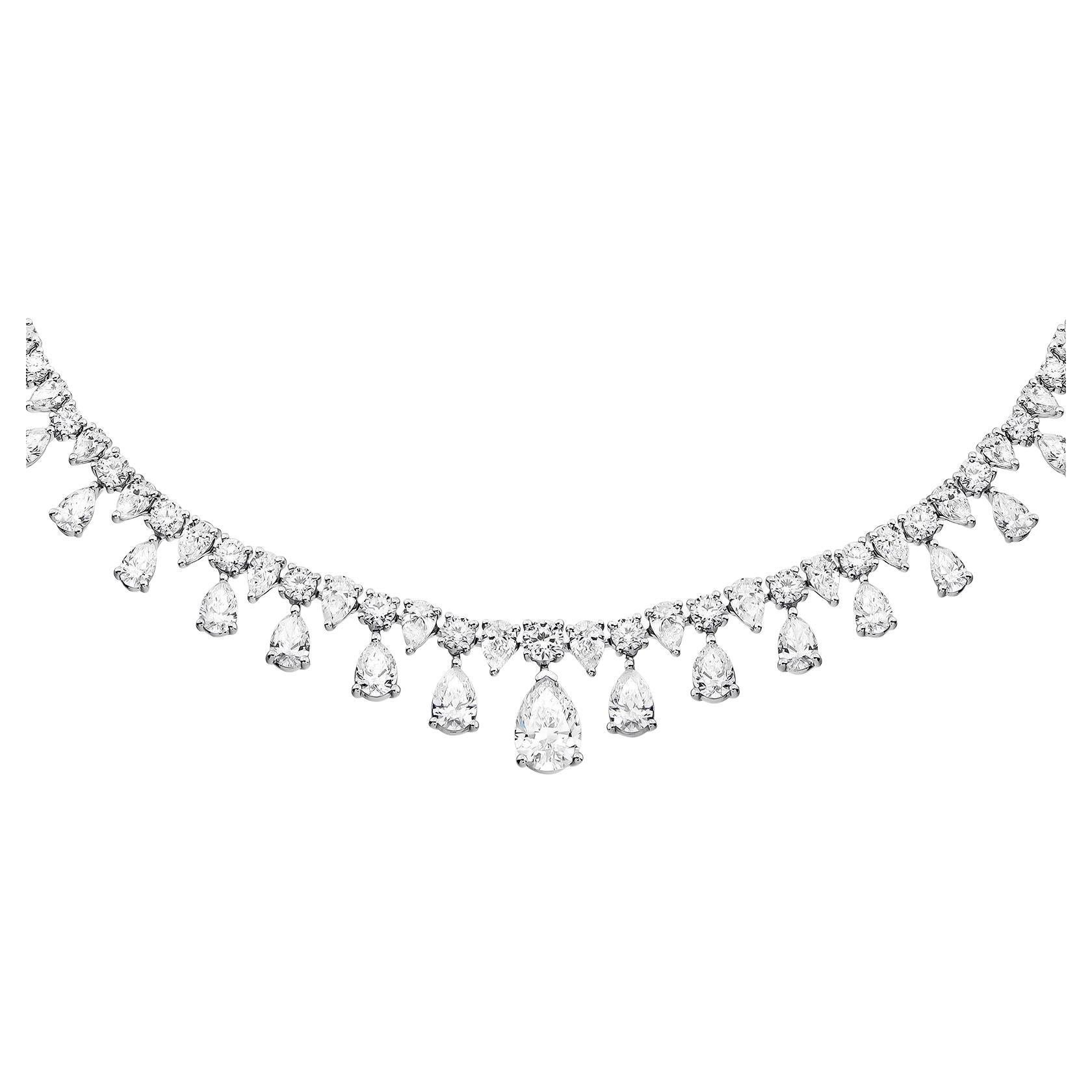 Understated elegance and radiant grace; This eternity diamond necklace is a timeless piece of high jewelry and a faultless gift. 
Graded Pear-shaped brilliant-cut diamonds are perfectly matched and hand-set in shimmering 18k white gold. This classic