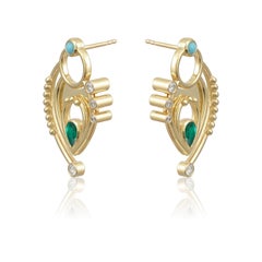 Colorful Stones Pear Shaped Earrings in 18 Karat Yellow Gold