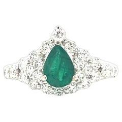 Pear Shaped Emerald and Diamond Cluster Ring 18k White Gold