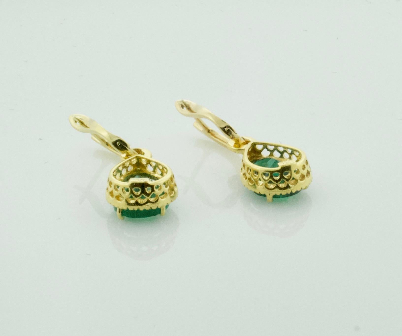 Pear Shaped Emerald and Diamond Earrings in 18 Karat 5