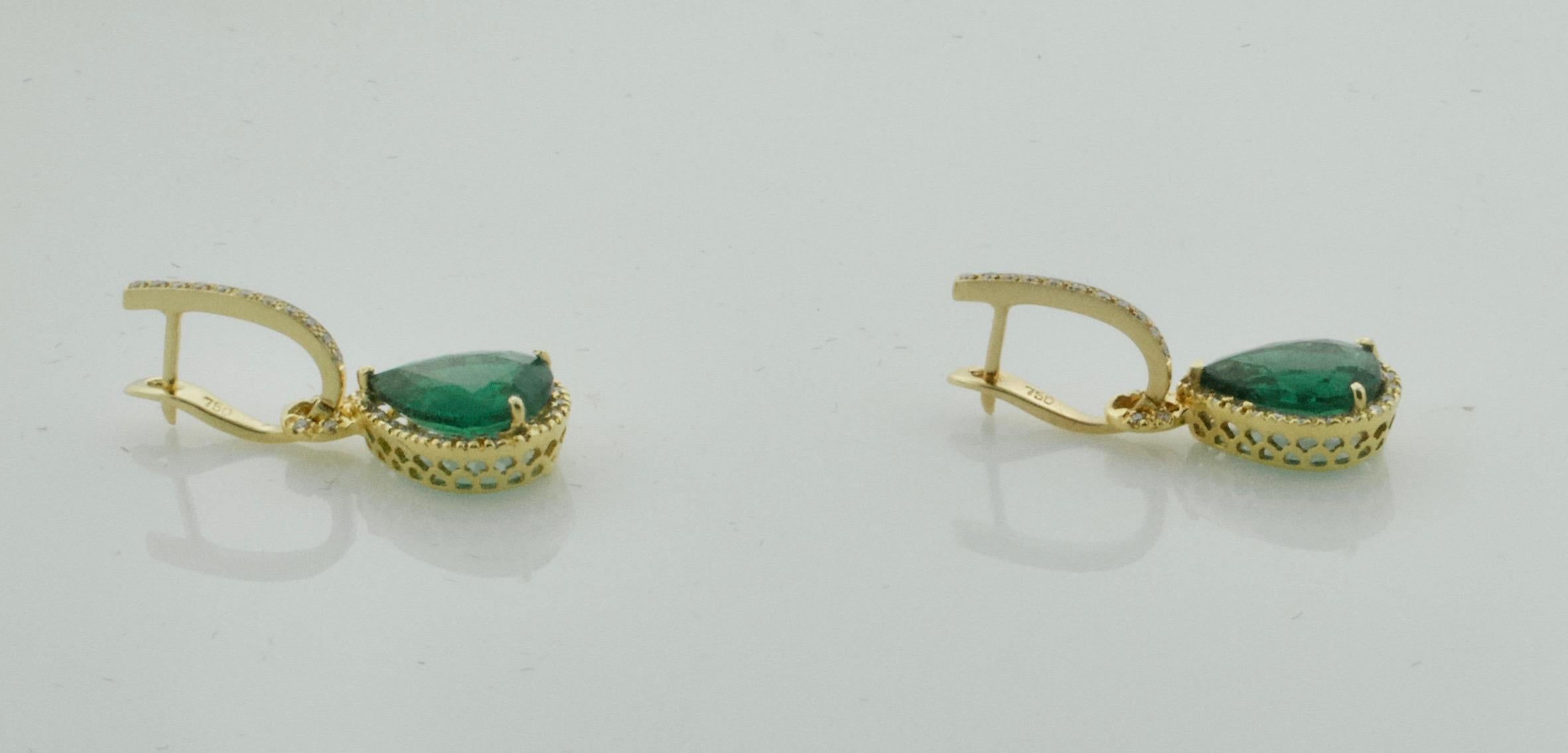 Pear Shaped Emerald and Diamond Earrings in 18 Karat 2