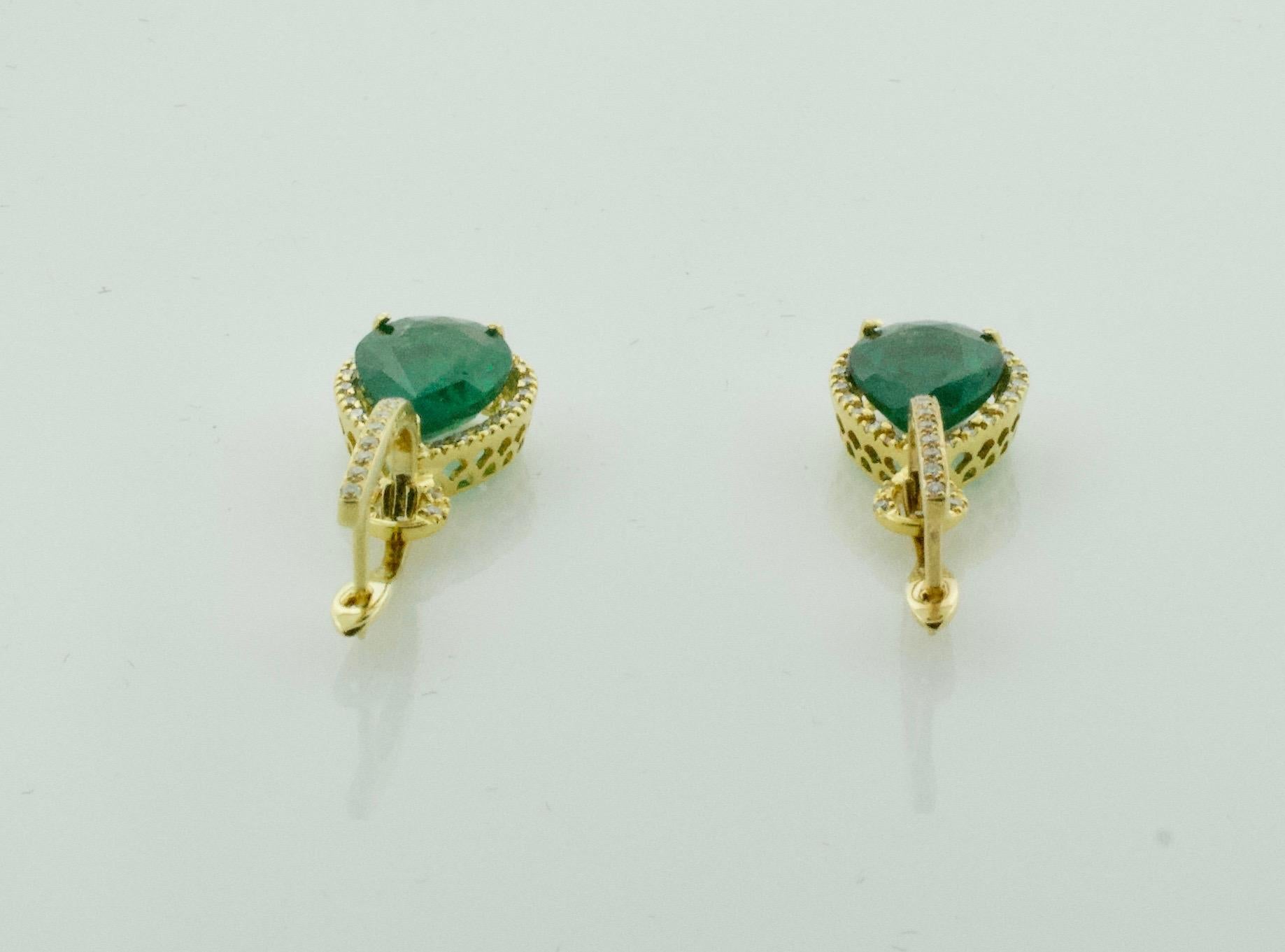 Pear Shaped Emerald and Diamond Earrings in 18 Karat 3