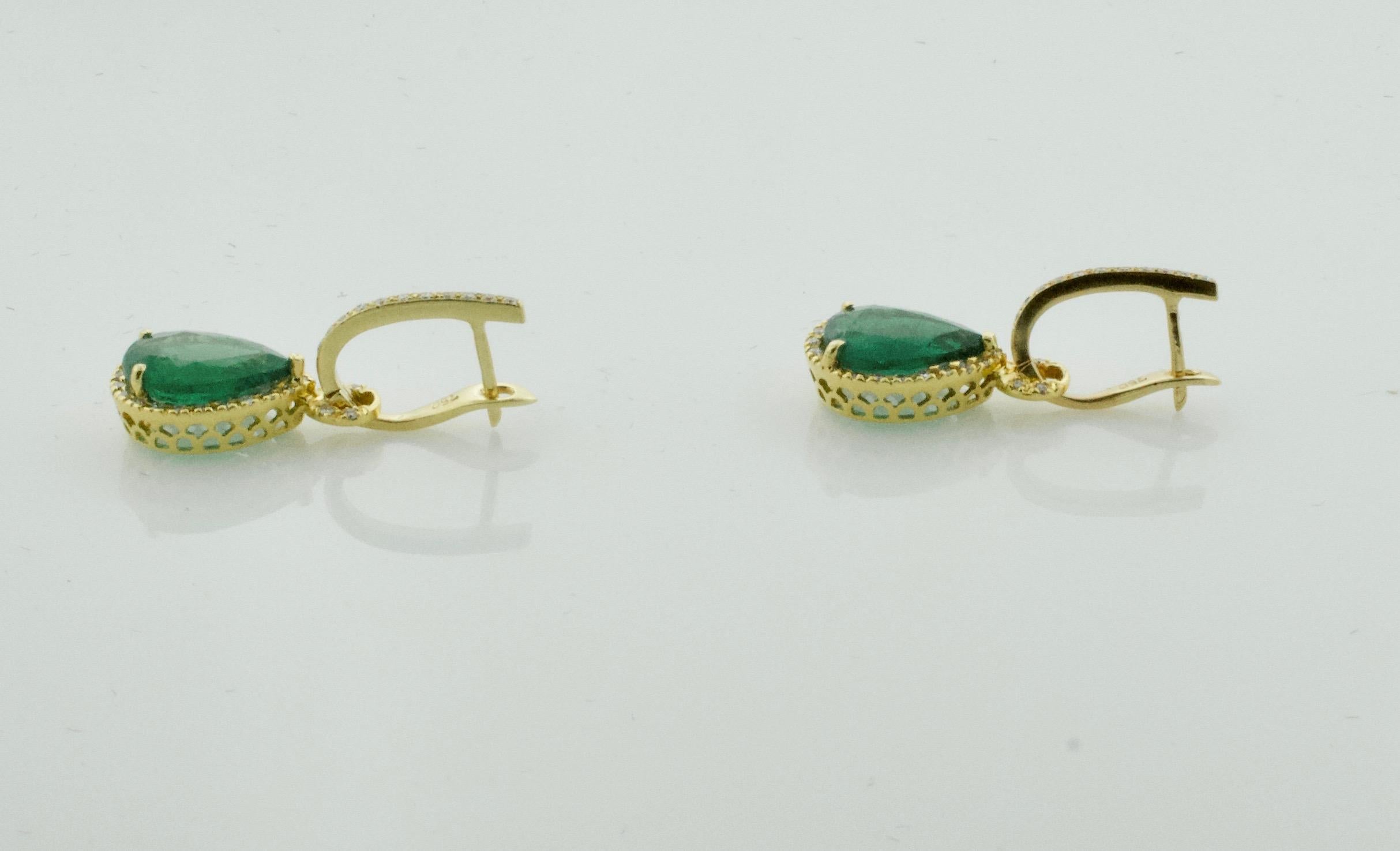 Pear Shaped Emerald and Diamond Earrings in 18 Karat 4
