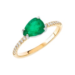 Pear Shaped Emerald and Diamond White and Yellow Gold Cocktail Cluster Ring