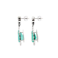 Pear Shaped Emerald and Diamond Halo 18 Carat White Gold Large Drop Earrings