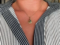 Pear Shaped Emerald and Diamond Necklace 14K Yellow Gold