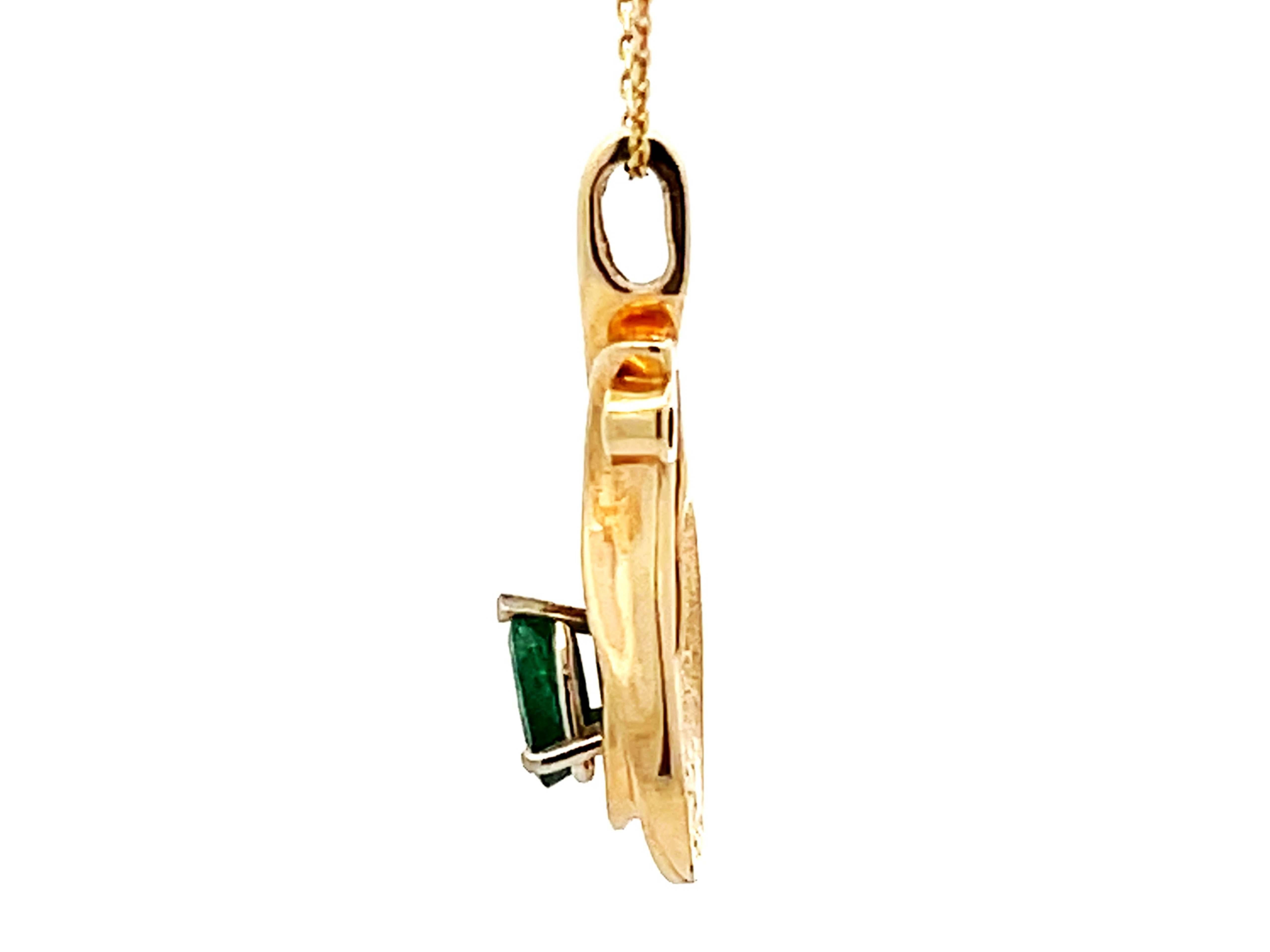 Birnenförmige Smaragd- und Diamant-Halskette aus 14 Karat Gelbgold Damen im Angebot