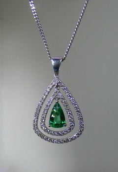 Pear Shaped Emerald and Diamond Pendant