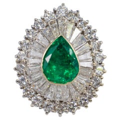 Pear-Shaped Emerald and Tapered Baguette Diamond Ballerina Ring