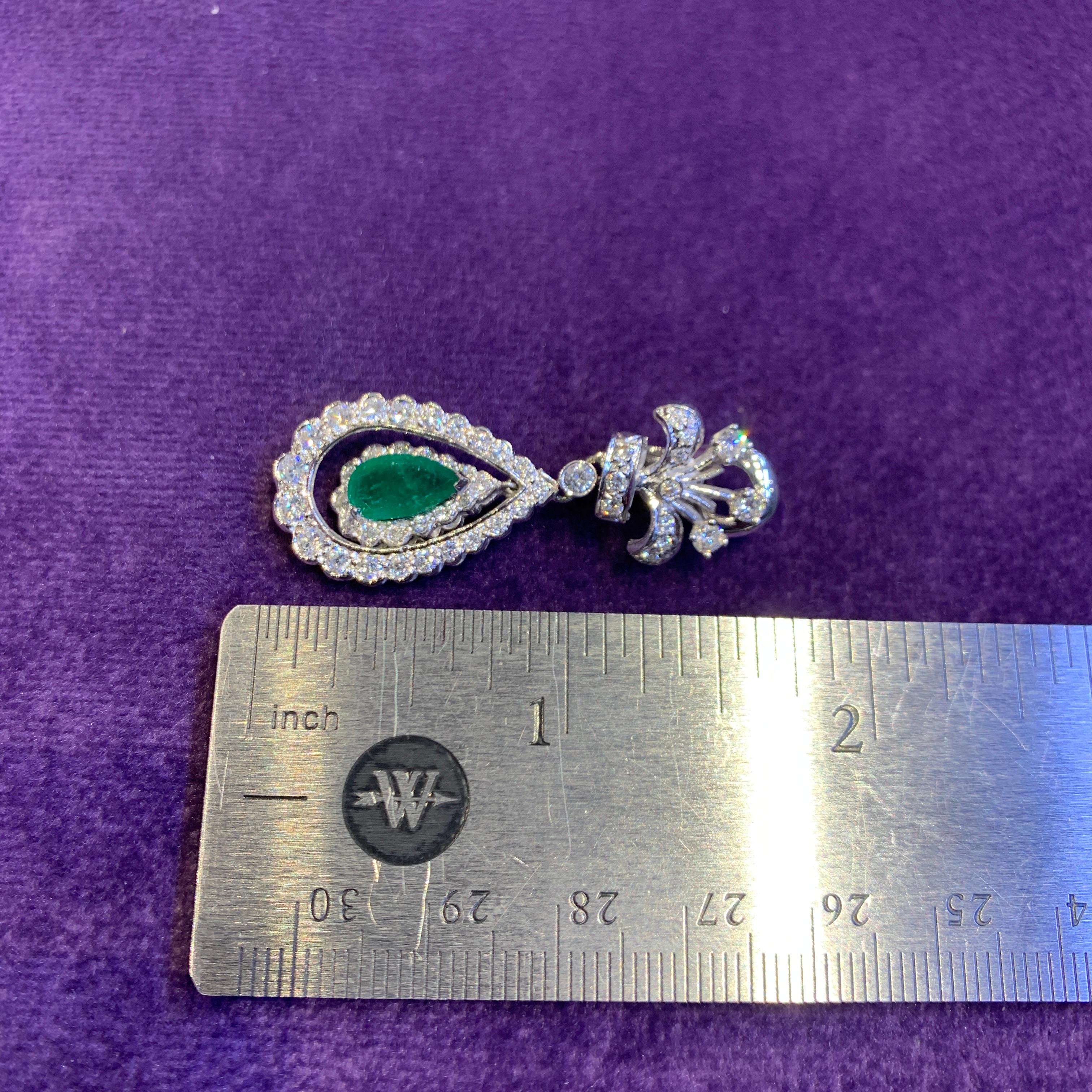 Pear Shaped Emerald & Diamond Earrings For Sale 4