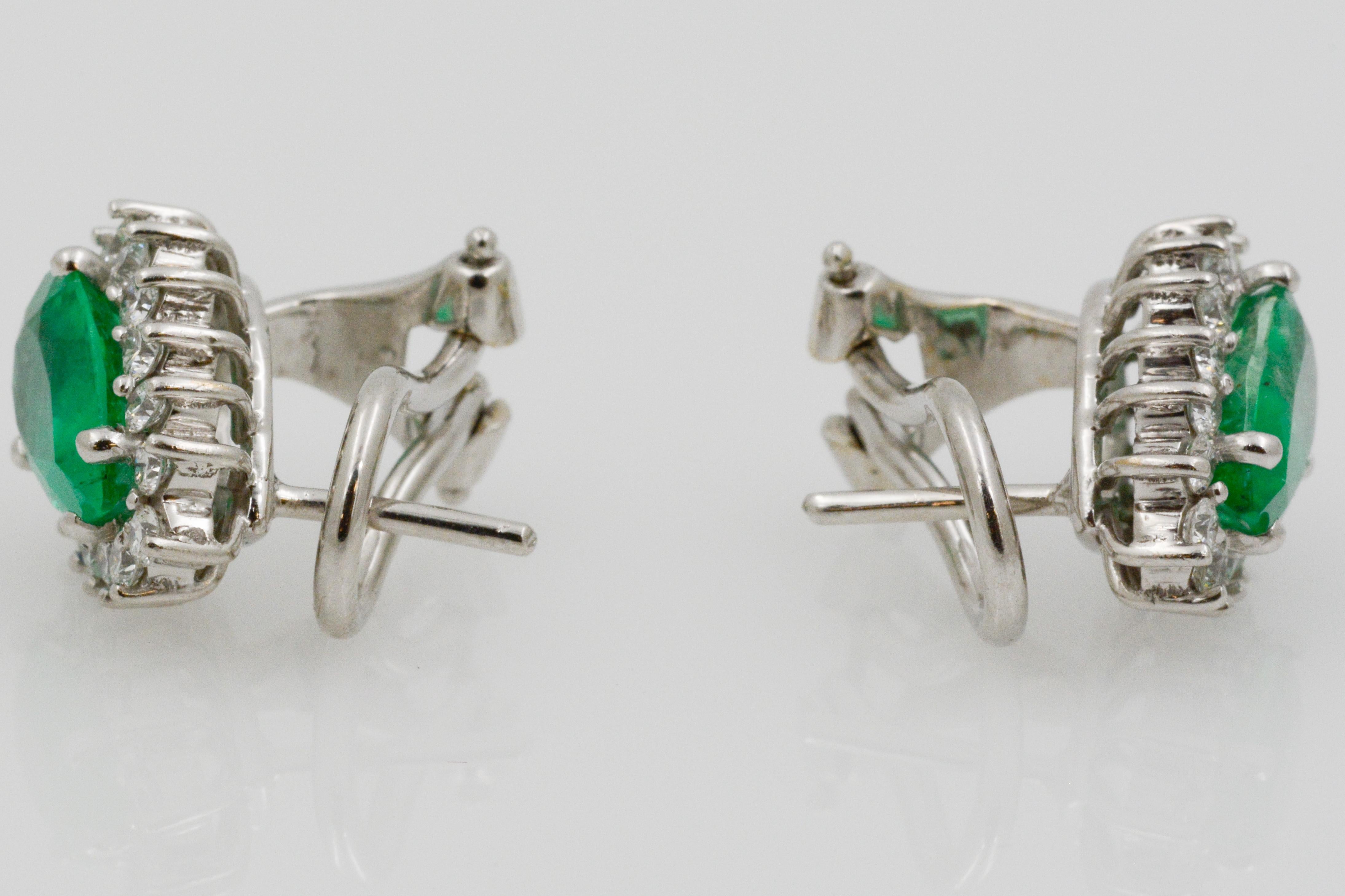 Pear Shaped Emerald Diamond Halo 18 Karat White Gold Earrings 5