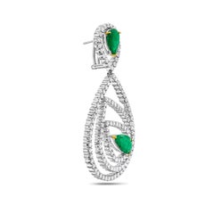 18K White Gold Pear-Cut Zambian Emerald and Diamond Openwork Drop Earrings