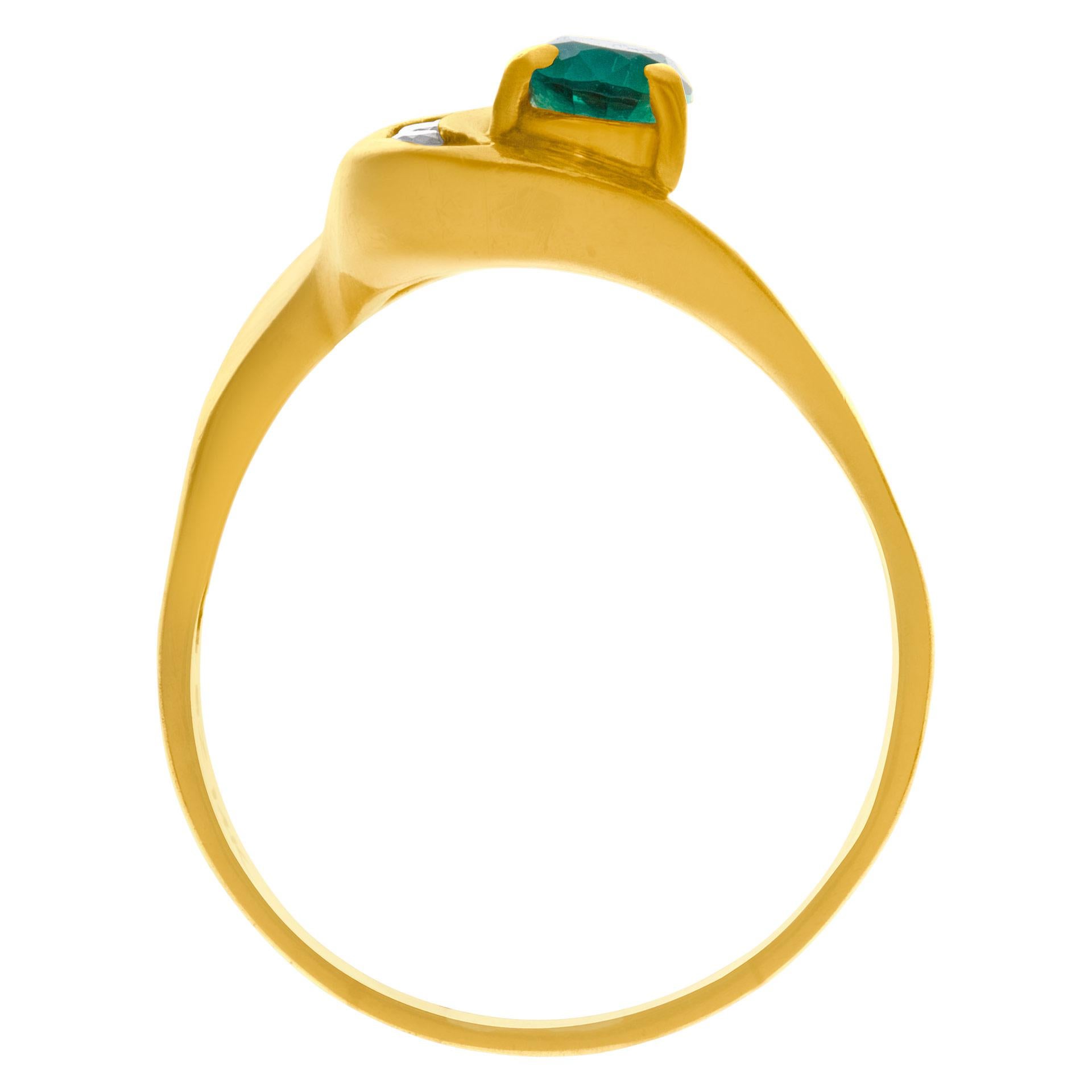 Pear Shaped Emerald Ring with Diamond Accents in 14k Gold In Excellent Condition For Sale In Surfside, FL