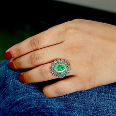 Pear Shaped Emerald & Sapphire Cocktail Ring Accented With Center Emerald