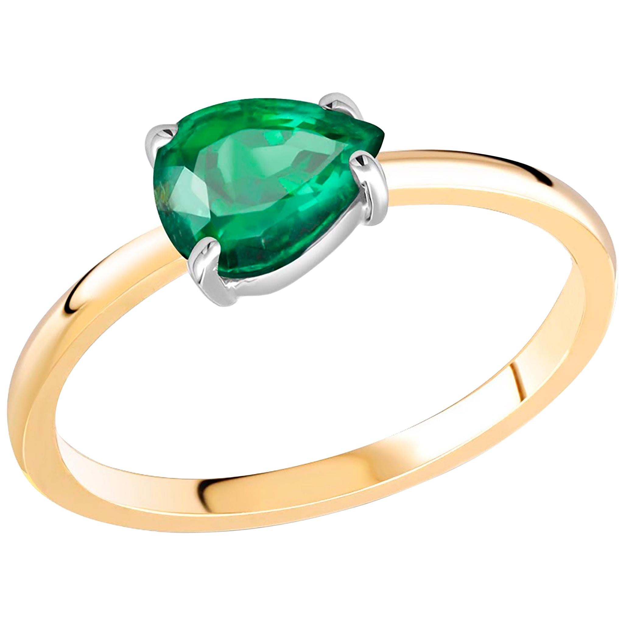 Pear Shaped Emerald Yellow and White Gold Cocktail Ring Weighing 1.20 Carat