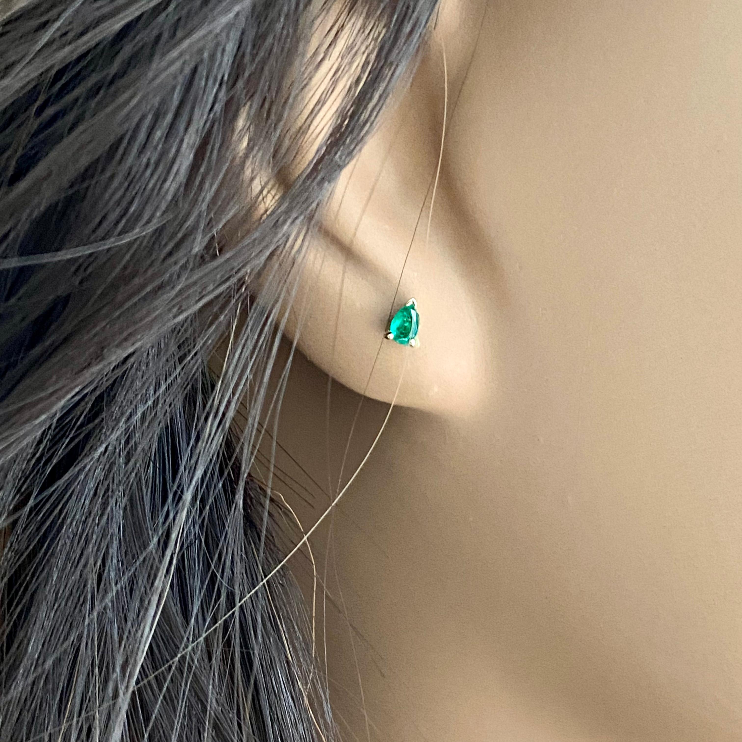 Pear Cut Tiny Pear Emerald 0.20 Carat 14 Karat Yellow Gold 0.17 Inch Stud Earrings 