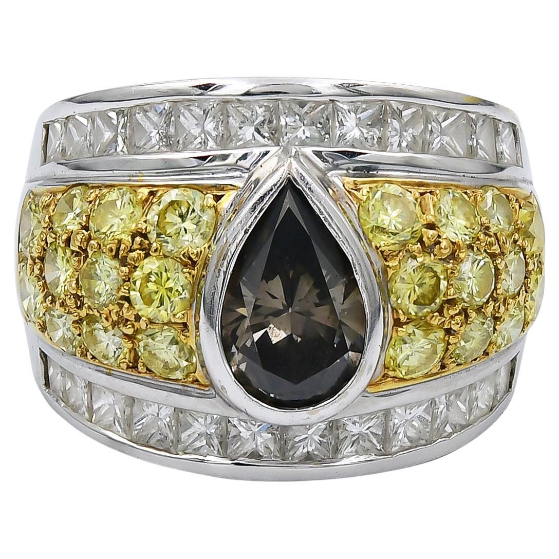 Pear Shaped Fancy Greenish Gray Diamond Center Cocktail Ring