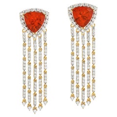 Pear Shaped Fire Opal Waterfall Earrings With Diamonds In 18k Yellow Gold