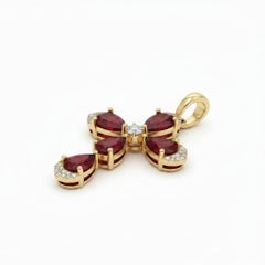 Pear-Shaped Garnets Floral Cross Pendant Silver, gold