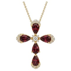 Pear-Shaped Garnets Floral Cross Pendant Silver, gold
