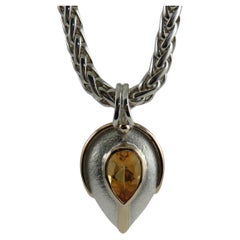 Pear Shaped Golden Citrine Sterling Silver and 9k Yellow Gold Pendant
