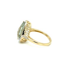 Pear Shaped Green Amethyst and Diamond Ring in 14K Gold