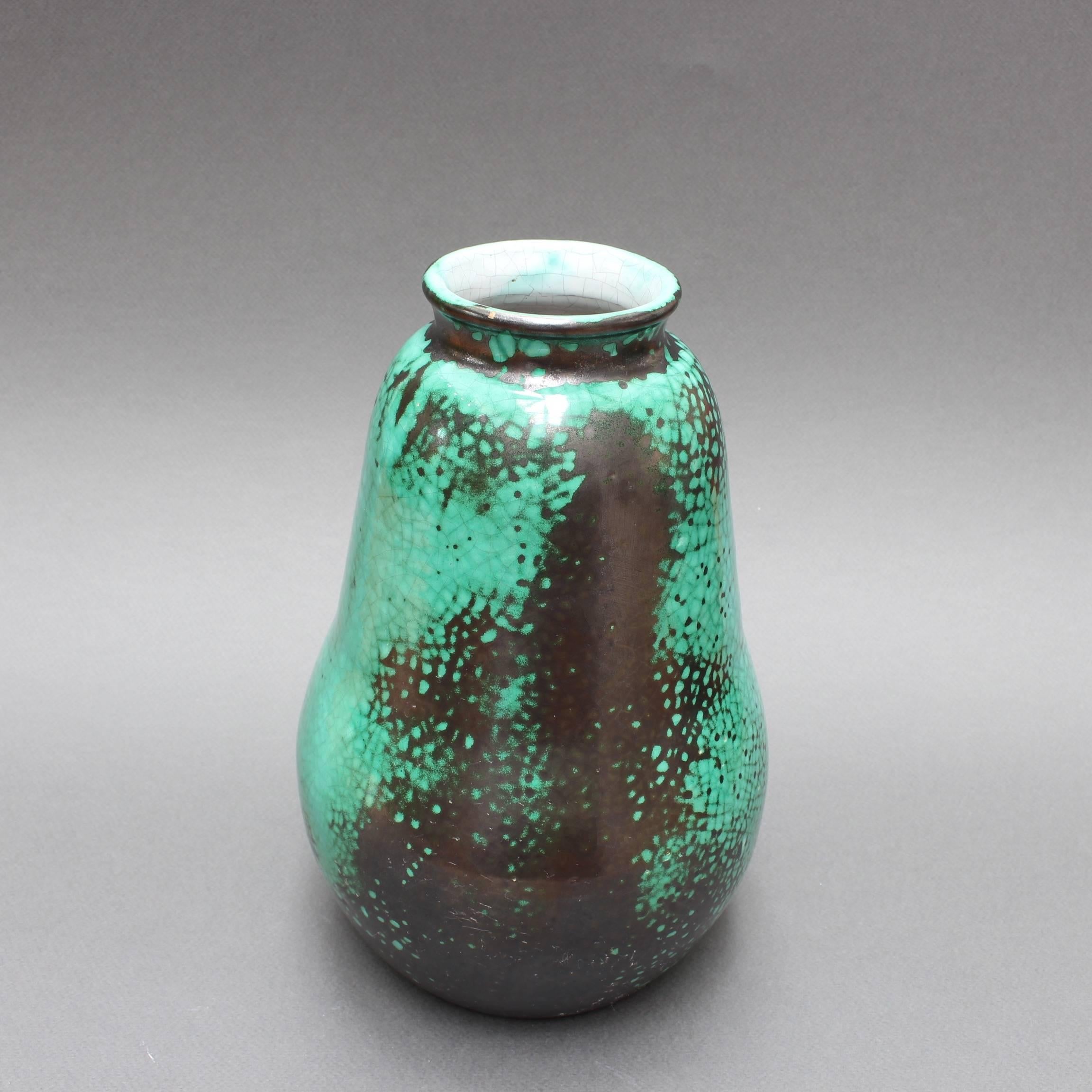 Pear-Shaped Green and Black Ceramic Vase by Primavera, circa 1930s 5