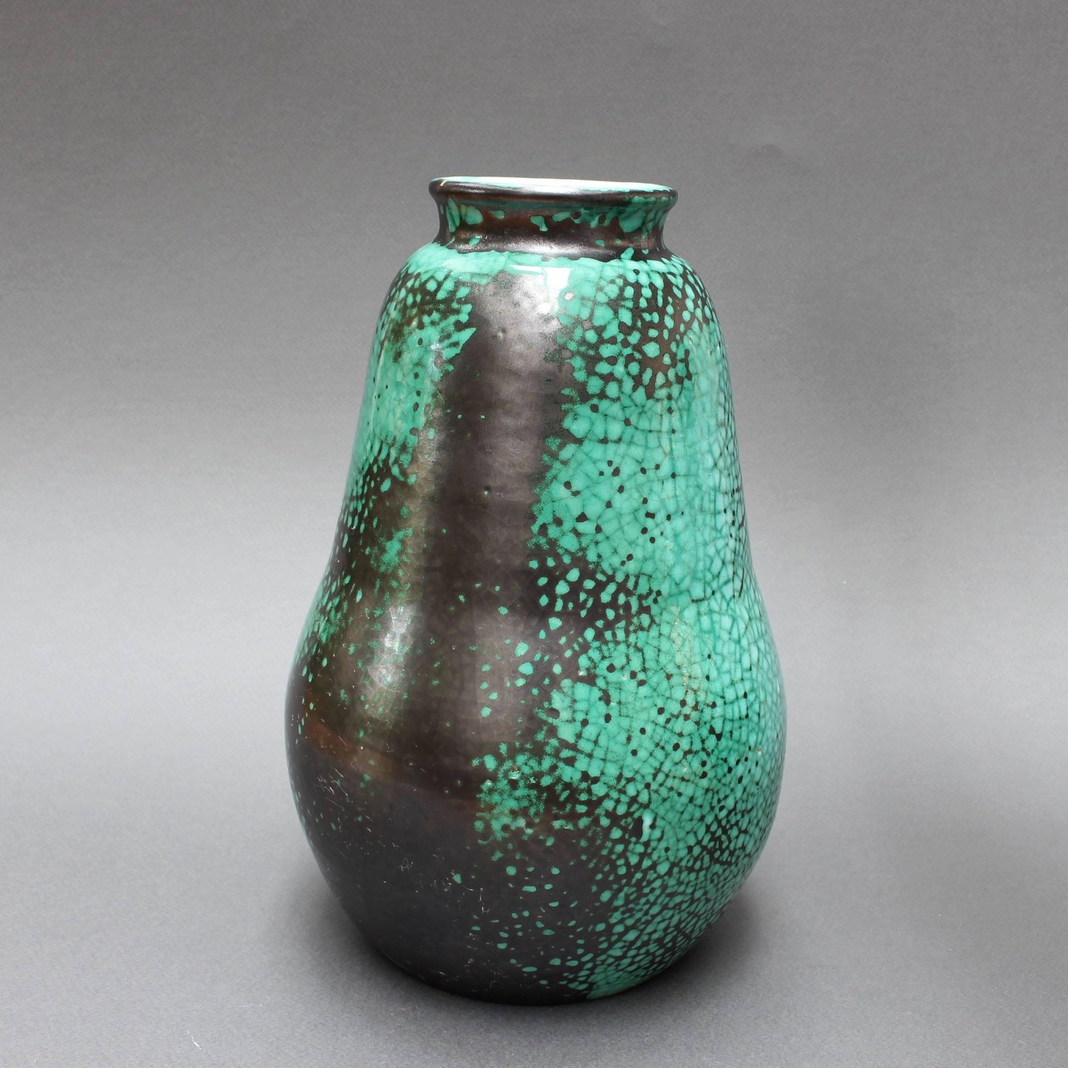 Pear-Shaped Green and Black Ceramic Vase by Primavera, circa 1930s 1