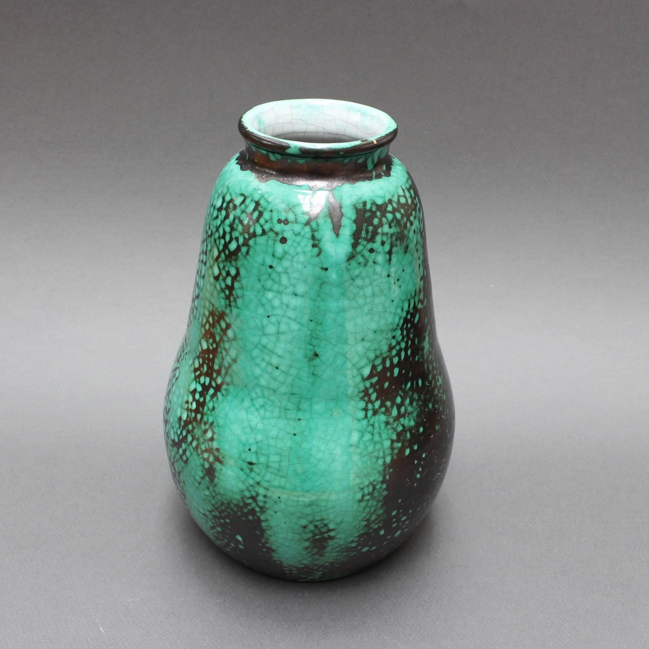 Pear-Shaped Green and Black Ceramic Vase by Primavera, circa 1930s 2