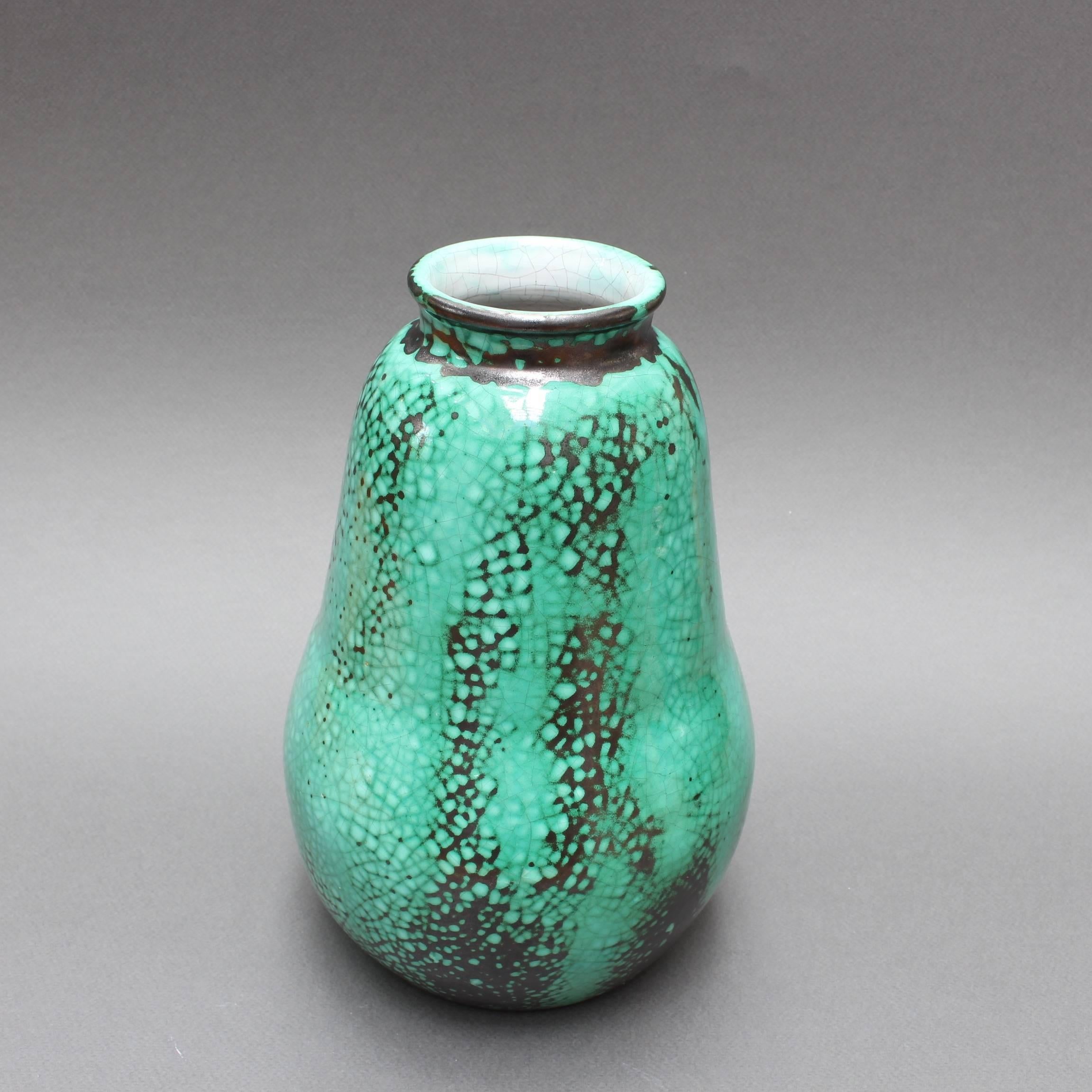 Pear-Shaped Green and Black Ceramic Vase by Primavera, circa 1930s 3