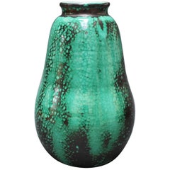 Pear-Shaped Green and Black Ceramic Vase by Primavera, circa 1930s