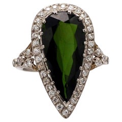 Pear-Shaped Green Tourmaline Ring with Round Diamond Accents