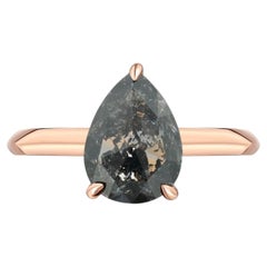 Pear Shaped Grey Diamond Rose Gold Alternative Engagement Ring, 1.96 Carats